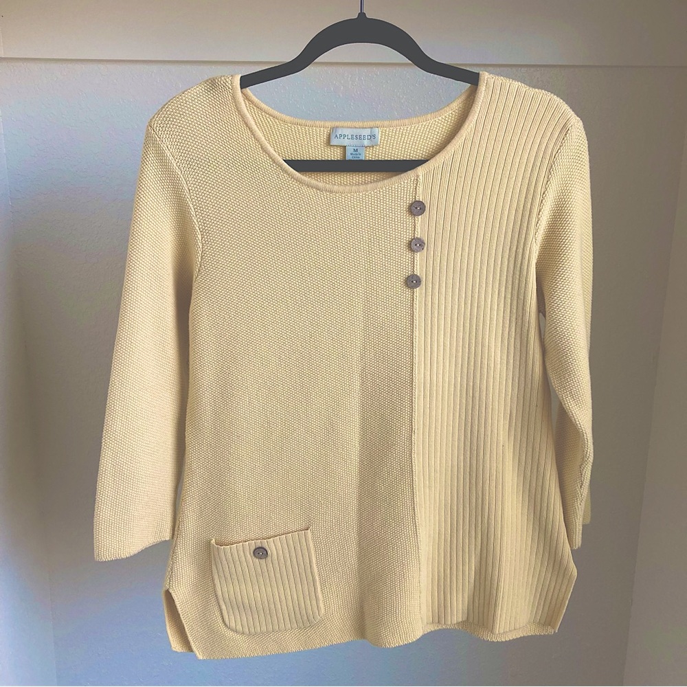 Appleseed’s Light‎ Butter Yellow Knit Sweater 100% Cotton Boho Hipster Medium